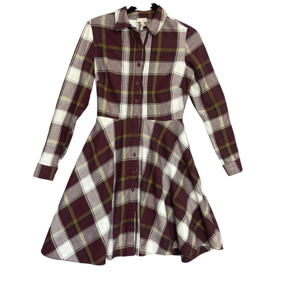 Cremieux Tartan Plaid Long Sleeve A-Line Button Up Dress SZ 2 Preppy Cottagecore